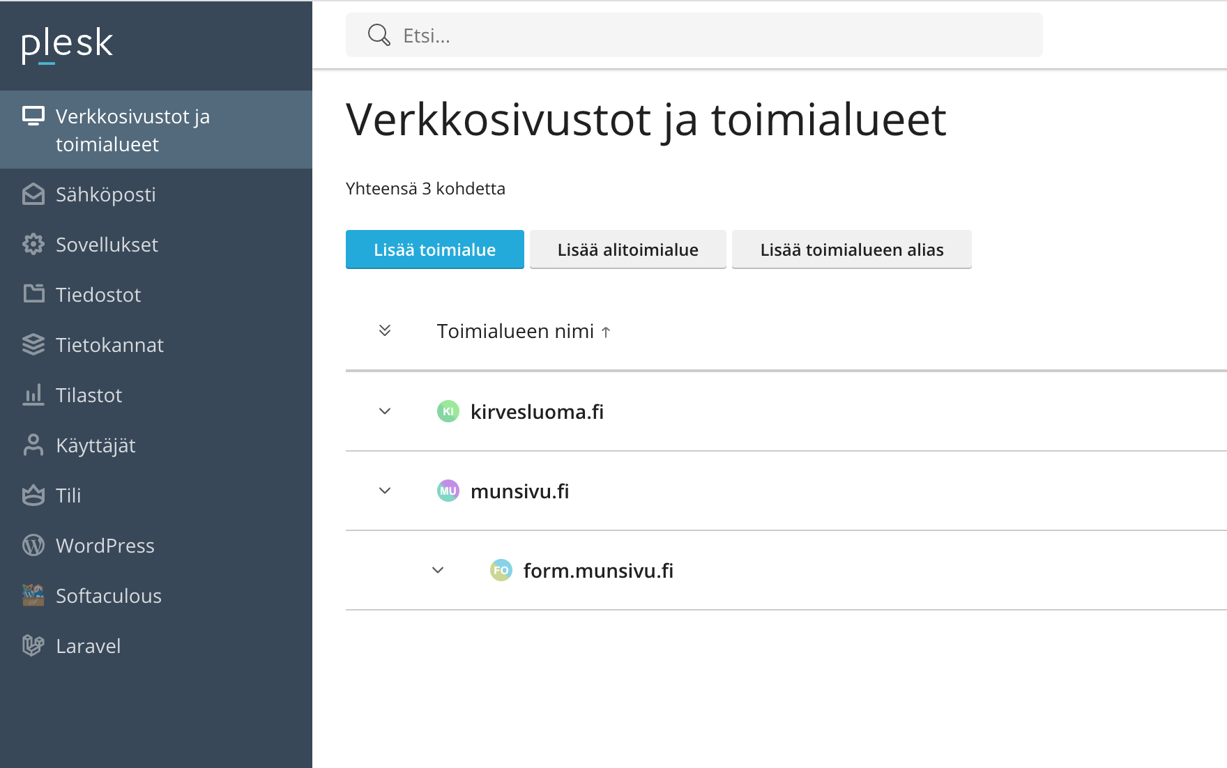 Plesk kirjautuneena